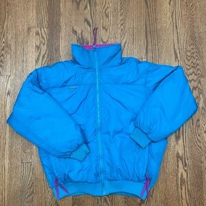 Vintage 80s 90s Columbia Reversible Down Ski Jacket Blue/ Hot Pink Womens Large